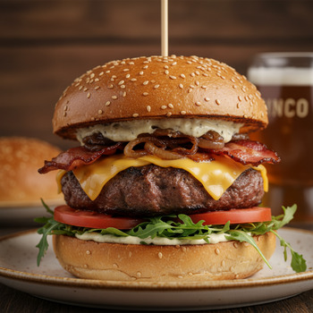 Артизанский бургер крупным планом в Pinco