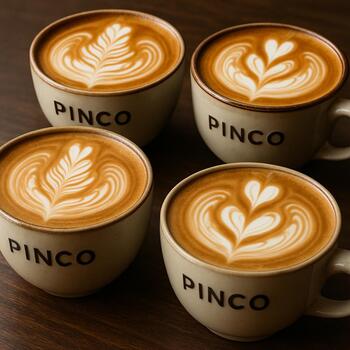 Различные дизайны латте-арт в кафе Pinco