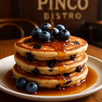 Панкейки с черникой и сиропом в Pinco Bistro