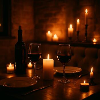 Романтическая атмосфера со свечами и вином в Pinco