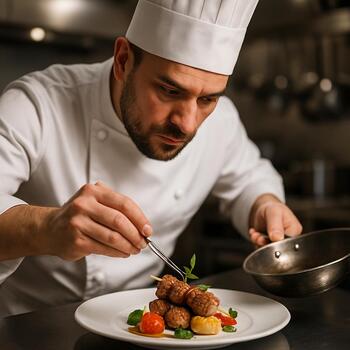 Профессиональный шеф-повар Pinco за работой на кухне