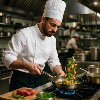 Шеф-повар готовит блюдо в Pinco