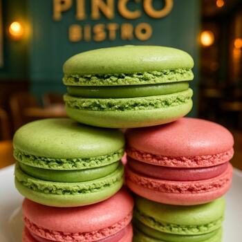 Зеленые и розовые макароны в Pinco Bistro