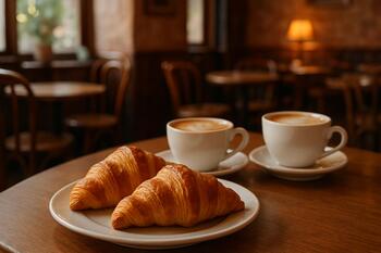 Свежие круассаны с кофе на завтрак в Pinco