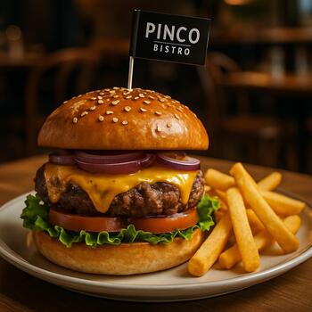 Гурме-бургер с картофелем фри в Pinco Bistro