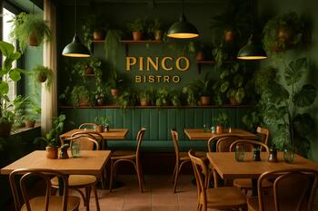 Зеленая зона отдыха в Pinco Bistro с живыми растениями