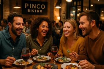 Гости наслаждаются ужином вместе в Pinco Bistro