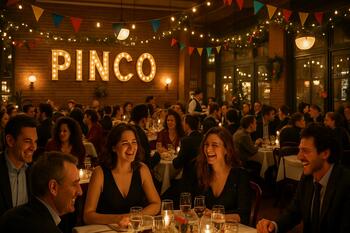 Полный зал ресторана Pinco с атмосферой праздника