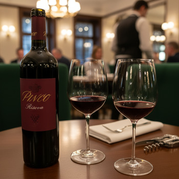 Бутылка вина и бокалы в Pinco Bistro